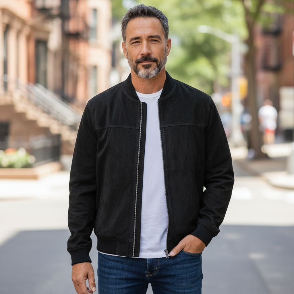 claire high heels shoes Black suede leather casual jacket for men, biker jacket