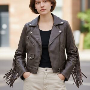 fringe leather jacket for women