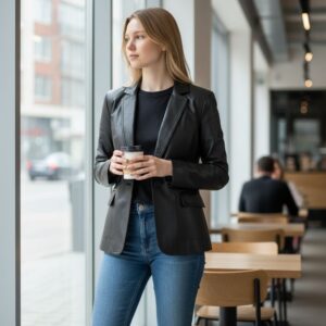 Formal Leather Blazer For Women