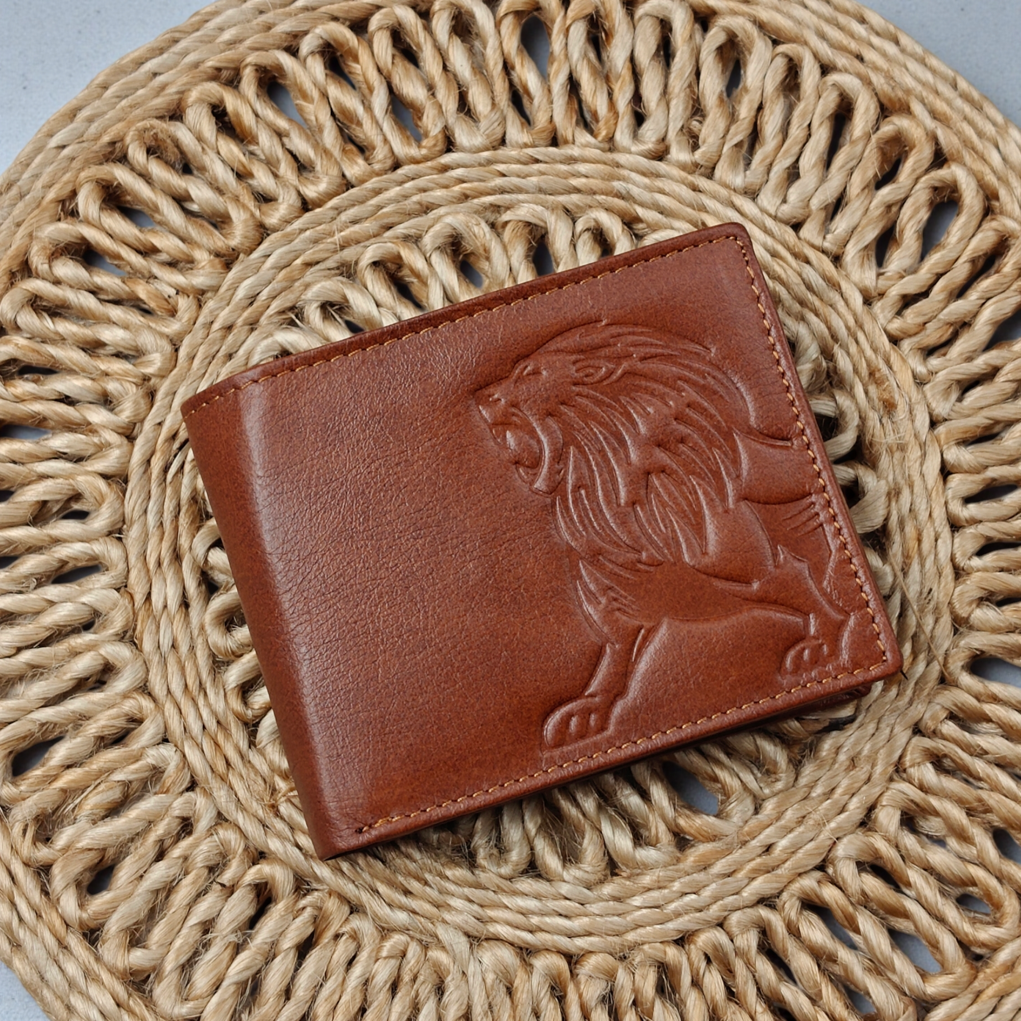 serenity silver watch Lion / leo embossed leather wallet for men